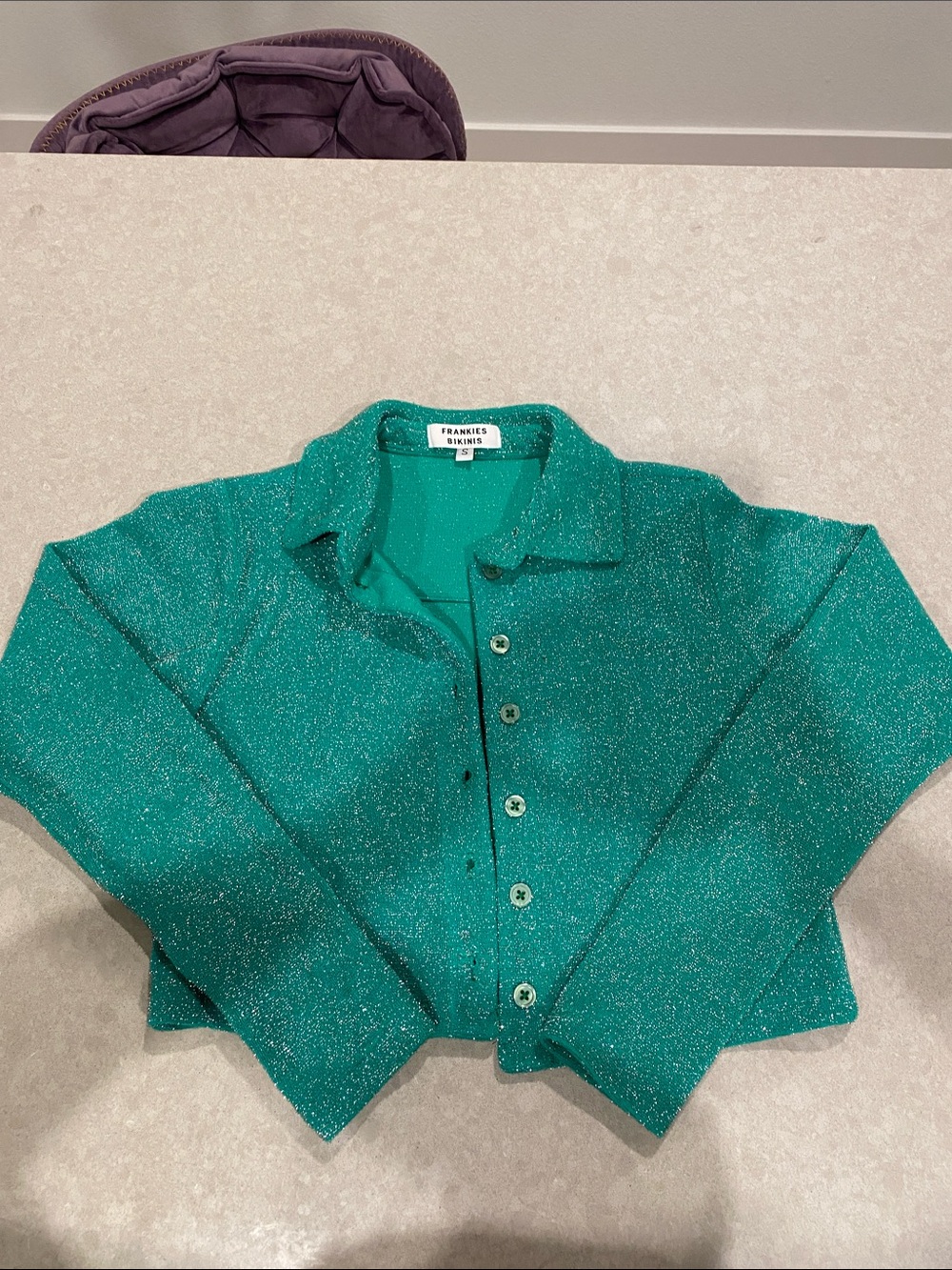 Frankie's Bikinis Teal Green Sparkle Button-Up Cardigan